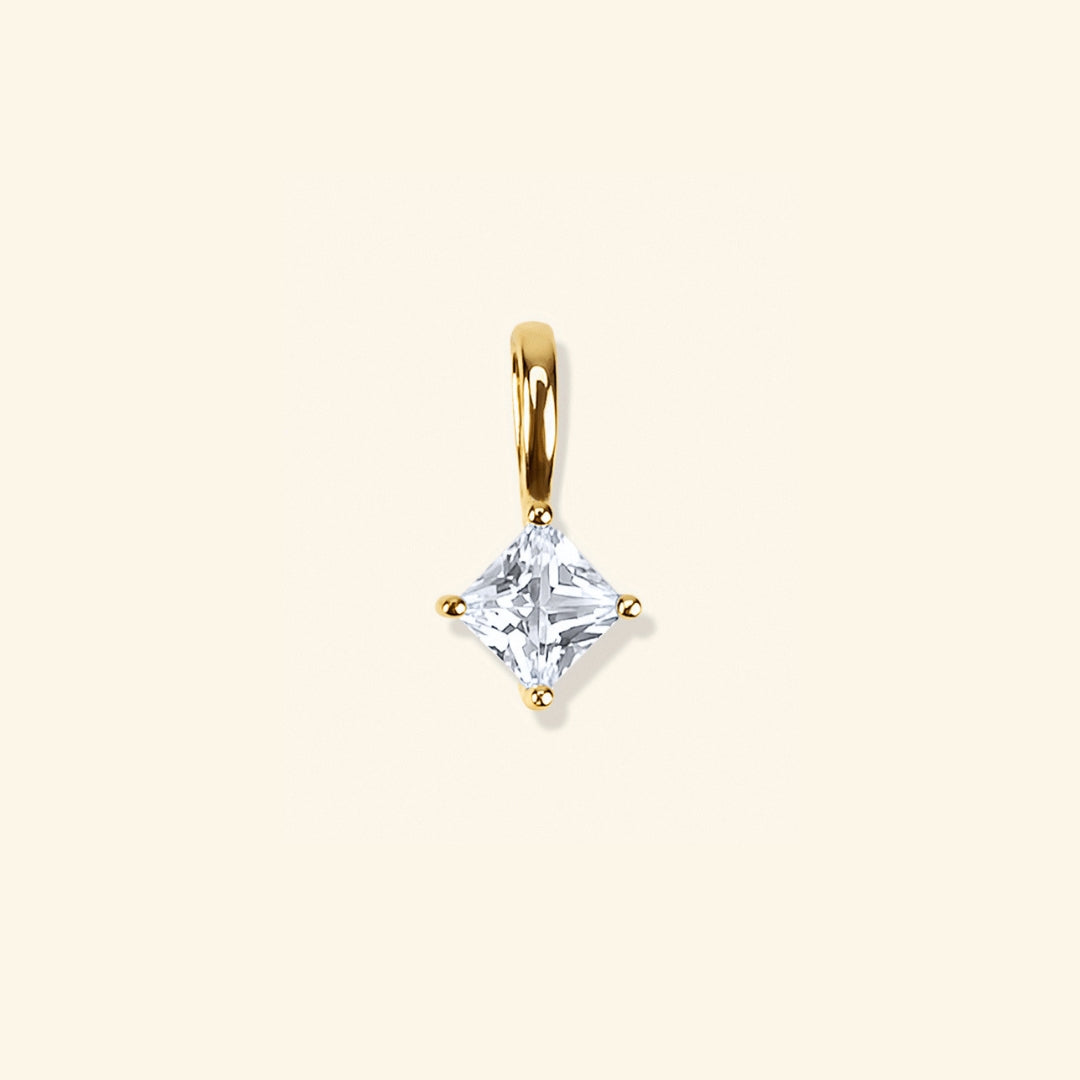 Apr - Lab Grown White Sapphire birthstone charm in 18K gold vermeil