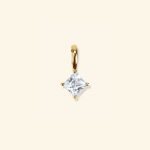 Apr - Lab Grown White Sapphire birthstone charm in 18K gold vermeil